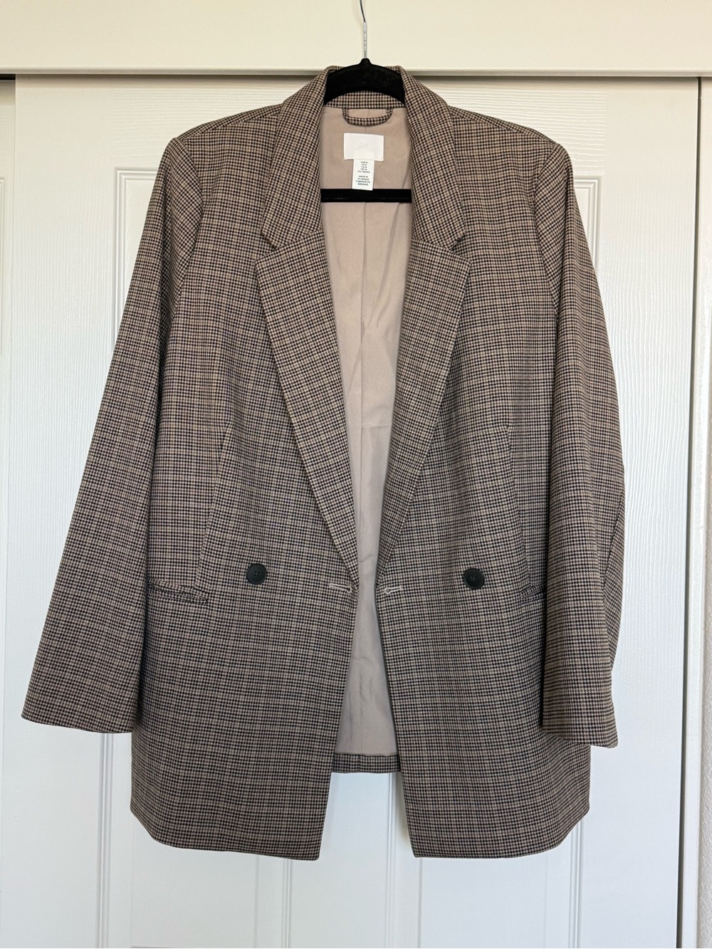 H&M Plaid Double-Button Blazer in Brown and Cream